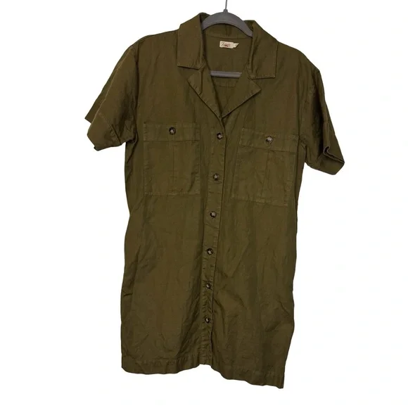 ✨ Faherty Palos Verdes Shirt Dress Olive Green Linen Blend Small ✨ - Picture 2 of 6